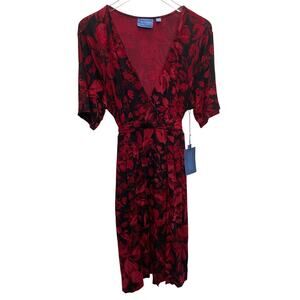 NEW Simply Vera Vera Wang Red and Black Crossover V-Neck Dress Size Large